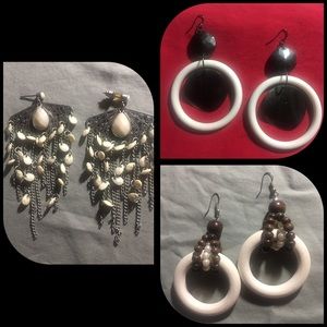 Multiple Earrings..3 Dangling Pairs..Wood & Metal